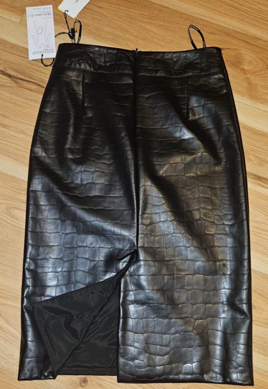 Karen Millen Black Croc Embossed Faux  Leather Pencil Skirt Belt Size 4 US UK 8